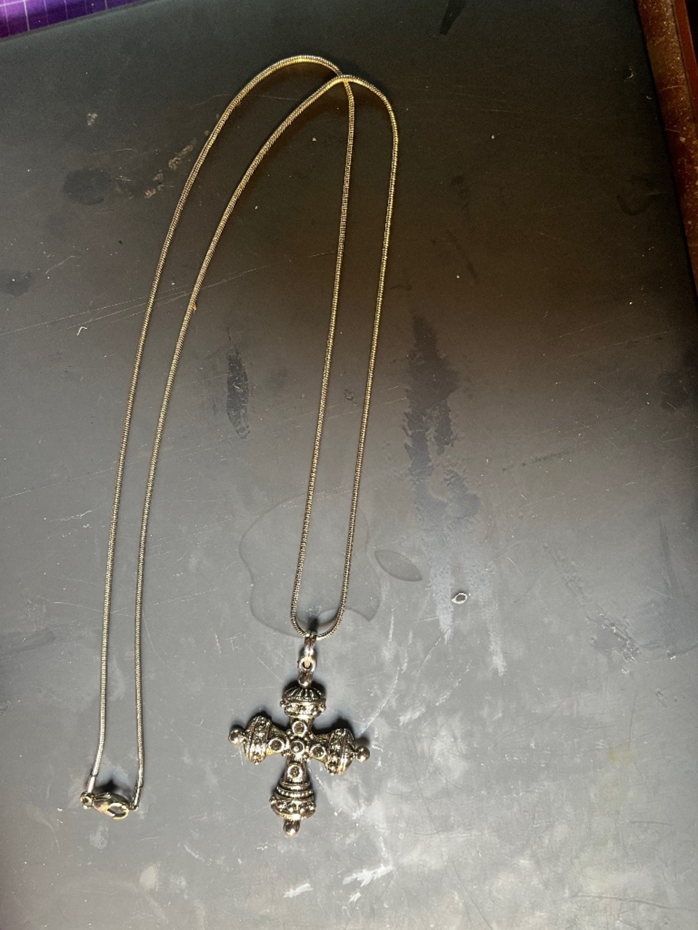 NWOT Sterling Silver 30 inch Serpentine Chain with elegant Cross